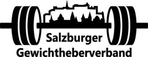 Logo des Gewichtheberverbands Salzburg mit der Festung Hohen Salzburg, der Stadt Salzburg und einer Gewichtheberstange